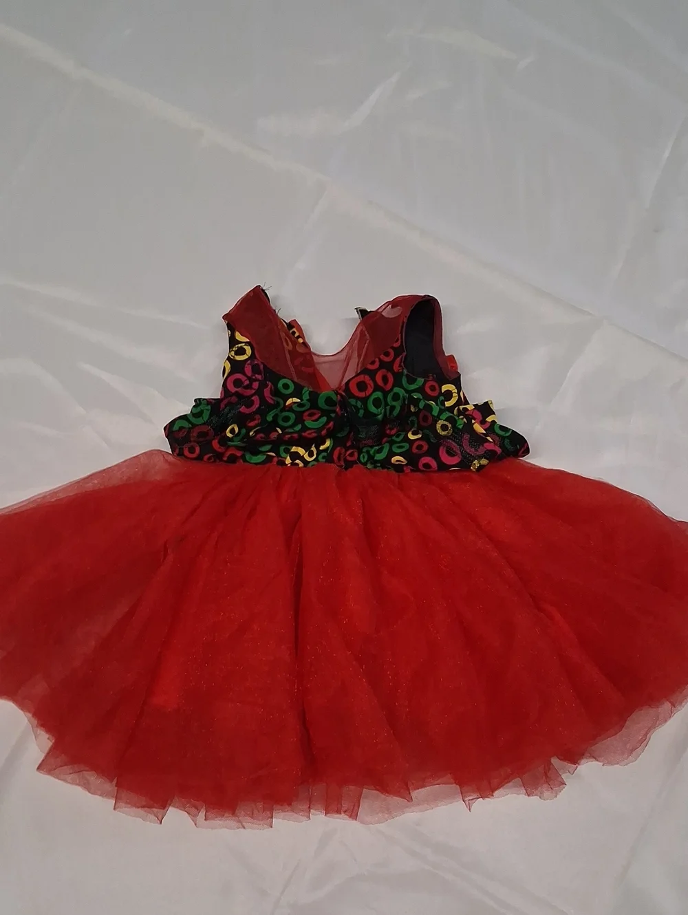 Kids Red Tulle Party Dress with Colorful Bodice
